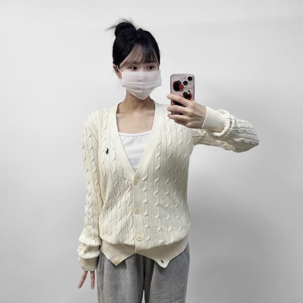 폴로 랄프로렌 포니 로고 케이블 니트 가디건 아이보리