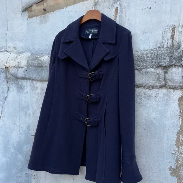 90s Armani Jeans Made in Italy 금속 버클 코트