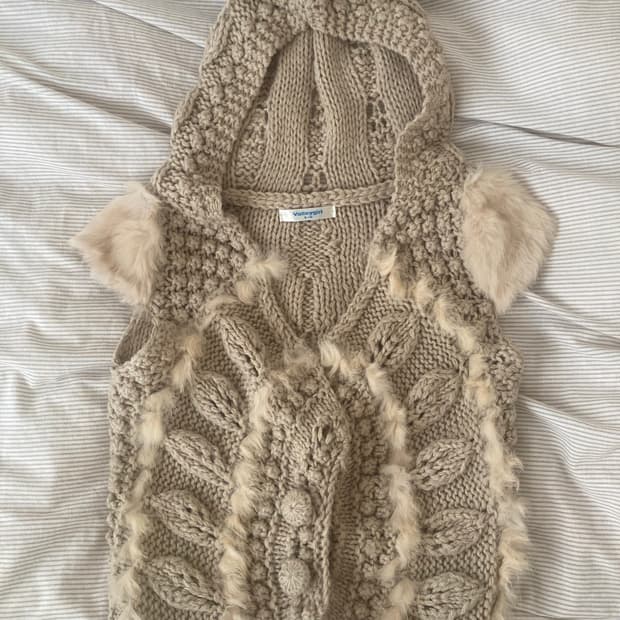 빈티지 모리걸 반팔 가디건 퍼 니트 베스트 조끼