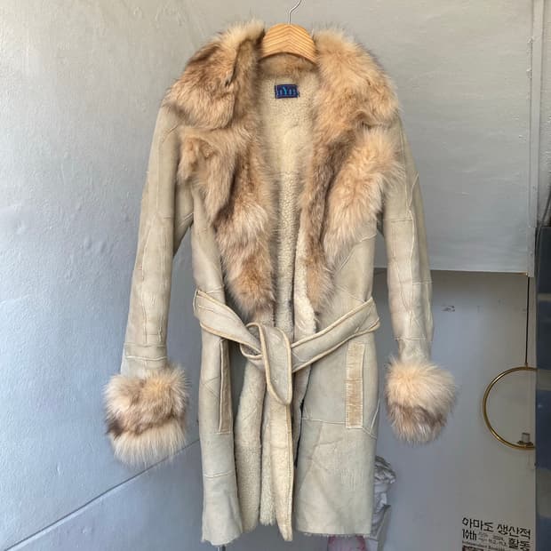 y2k 가죽 패치워크 롱 퍼 코트