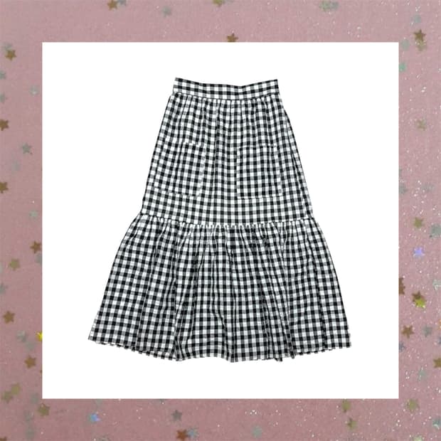 포켓 체크 롱스커트