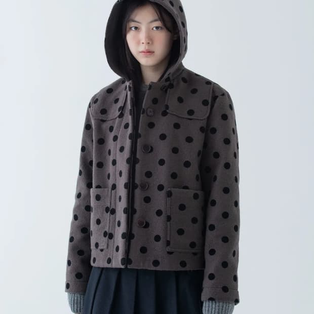 [오헤시오] HOODED HALF COAT, DOT BROWN