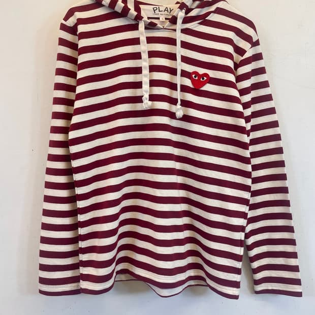 꼼데가르송 PLAY 스트라이프 롱슬리브 S:)단가라후드티S 긴팔면티셔츠