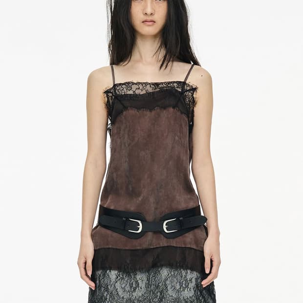 새상품)) cerric 레이스 슬립 드레스 브라운