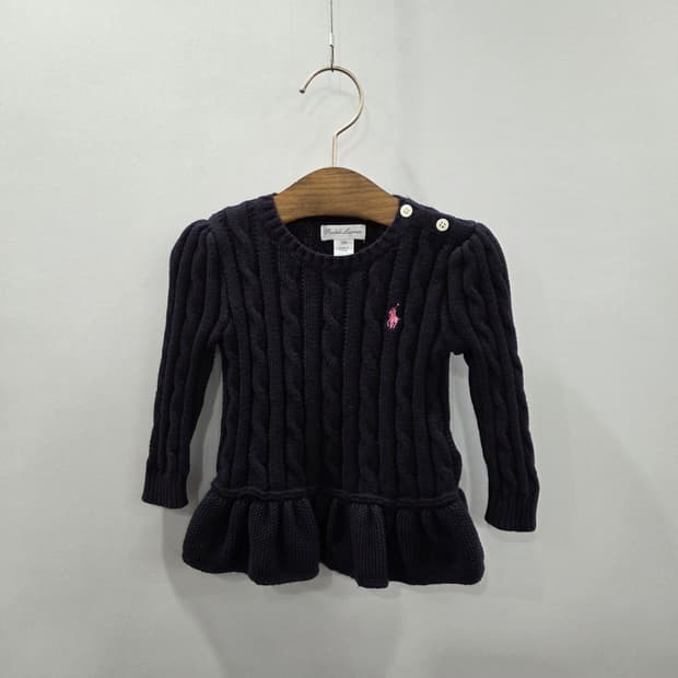 폴로랄프로렌 여아 코튼 케이블 셔링 니트 네이비 12M