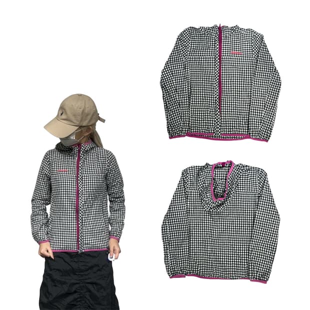 아디다스 블랙 키치 체크 후드 바람막이 자켓 M