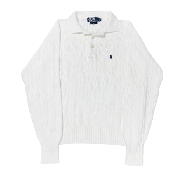 (90) 폴로 랄프로렌 케이블 카라 니트 화이트 