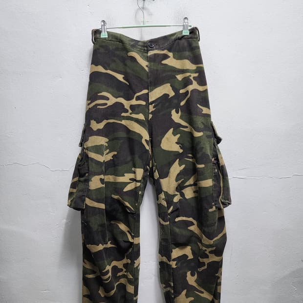 카모플라쥬 밀리터리 헤비코튼 와이드 카고팬츠 