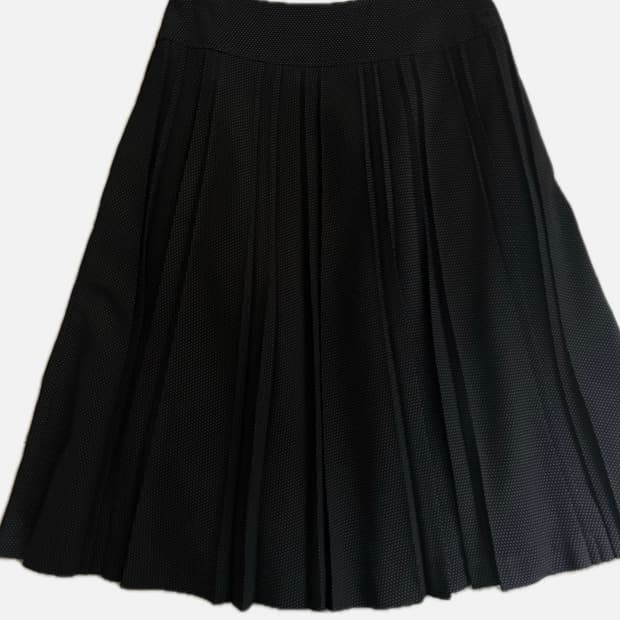 빈티지 도트 플리츠 레이어드 미디 스커츠