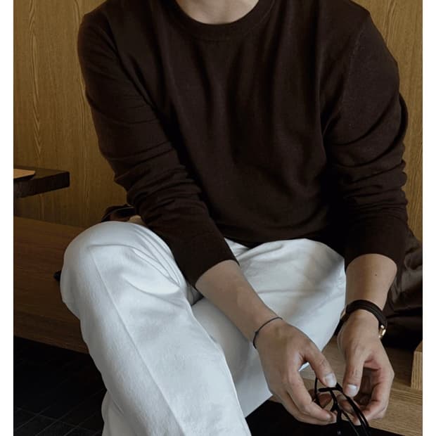 마젠트 캐시미어 라운드 니트