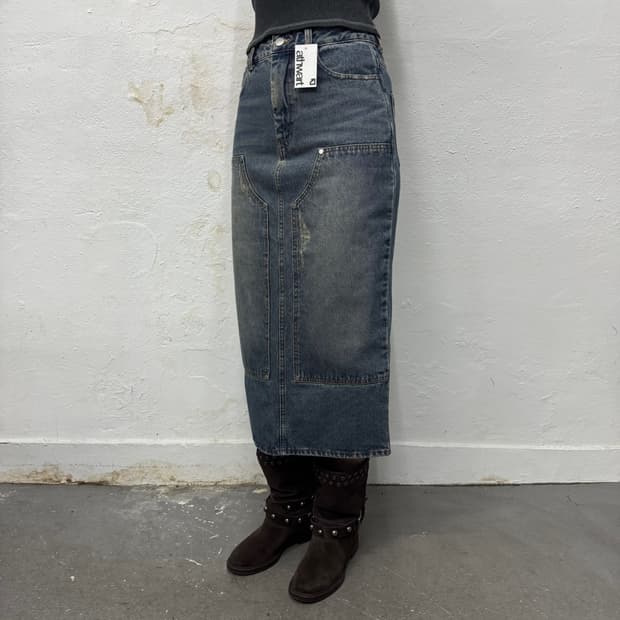 Oriens by 저널스탠다드 라이트블루 데미지 더블니 데님 롱 스커트