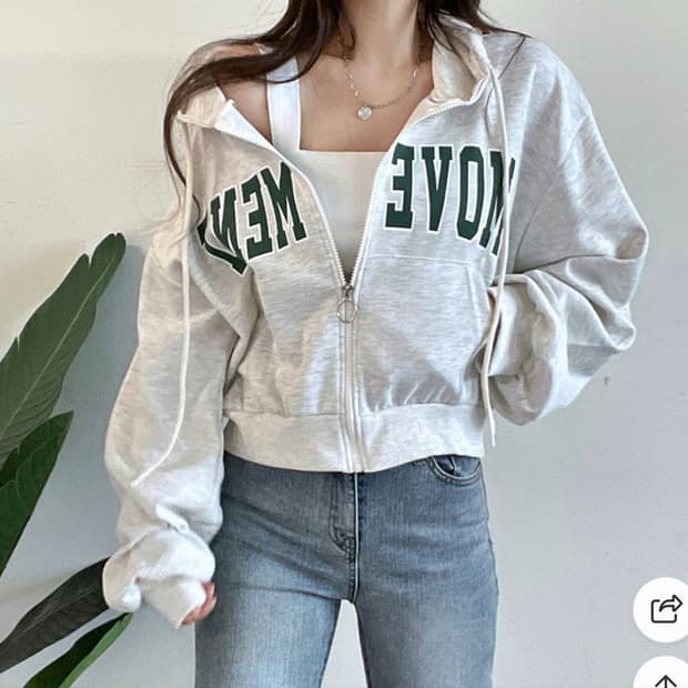 에이블리 무브 레터링 크롭 후드 집업