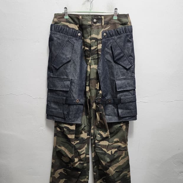 앤더슨벨 데님 레이어드 랩터 카모 팬츠 