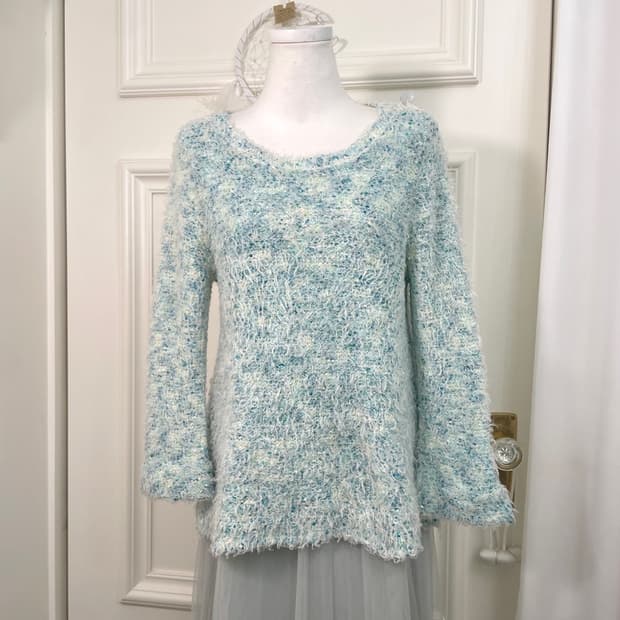 mint blue popcorn boucle sweater(size-M)
