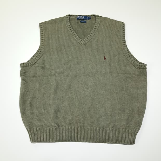 CL025 XL 폴로 랄프로렌 90s 올리브 그린 니트 베스트