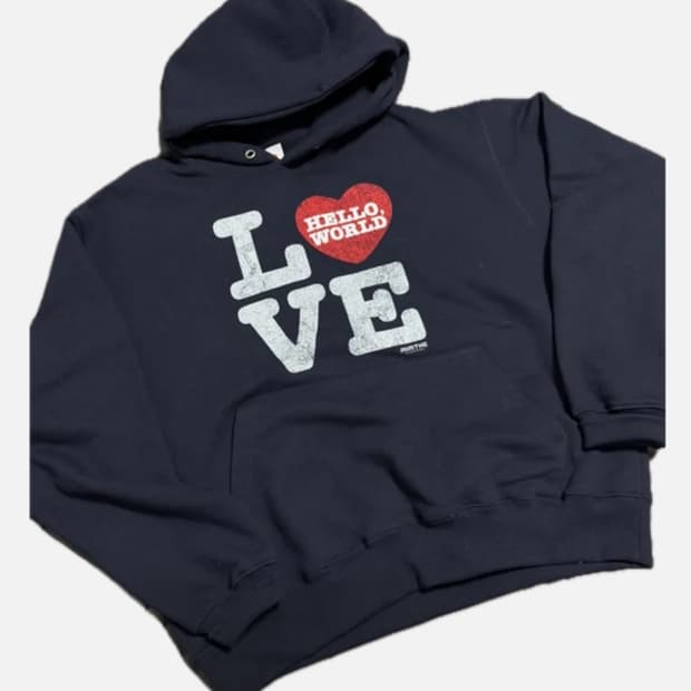 헬로 월드 LOVE 네이비 후드티