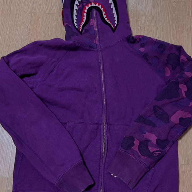 베이프 퍼플 카모 샤크 후드집업