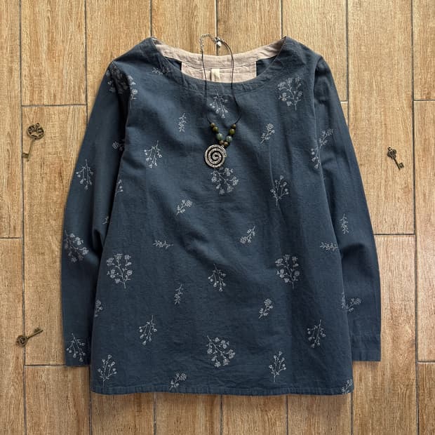 100%Cotton Flower Pattern Blouse 0118