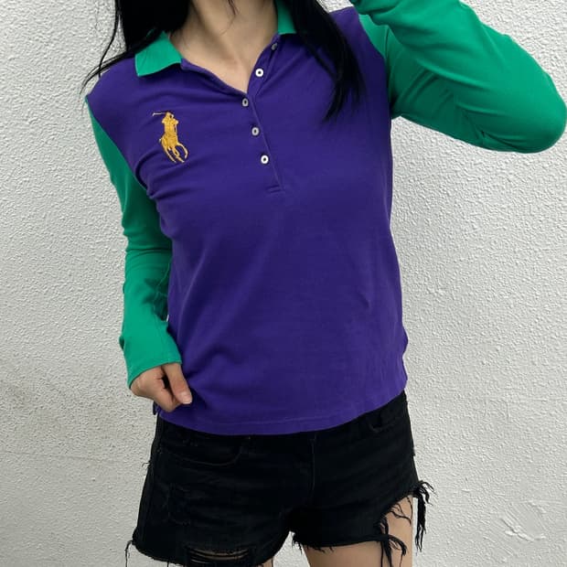 폴로 랄프로렌 골드포니 퍼플 긴팔 pk티 XL