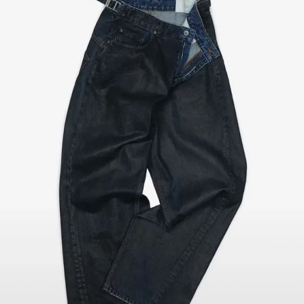 이예 Wide Washed Waxed Denim Pants Blue