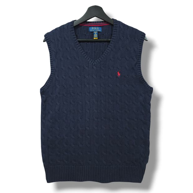 [S] 폴로 네이비 케이블 니트 코튼 스웨터 베스트