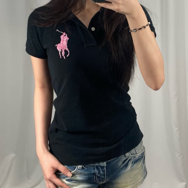 폴로 핑크 포니 카라 반팔