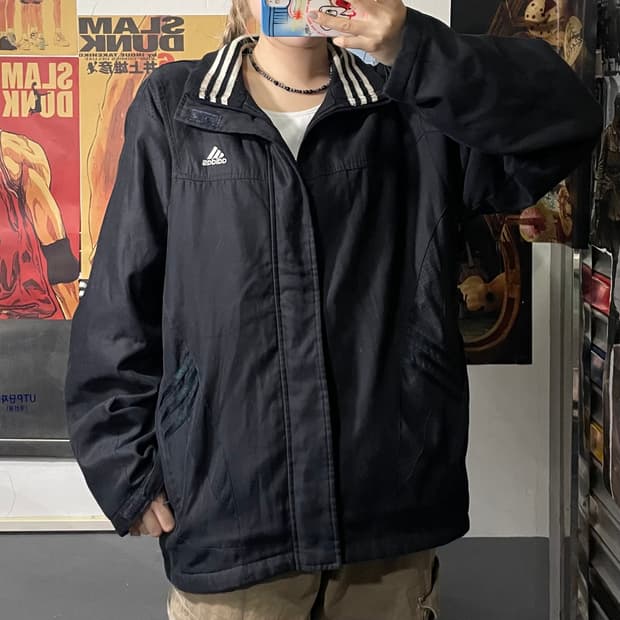 아디다스 블랙 누빔 스타디움 자켓 L 