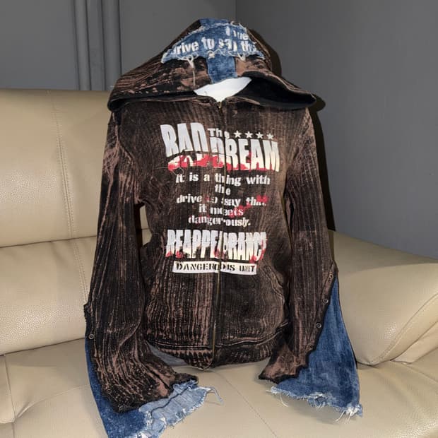 Sky bomber grunge printing hood zip-up 