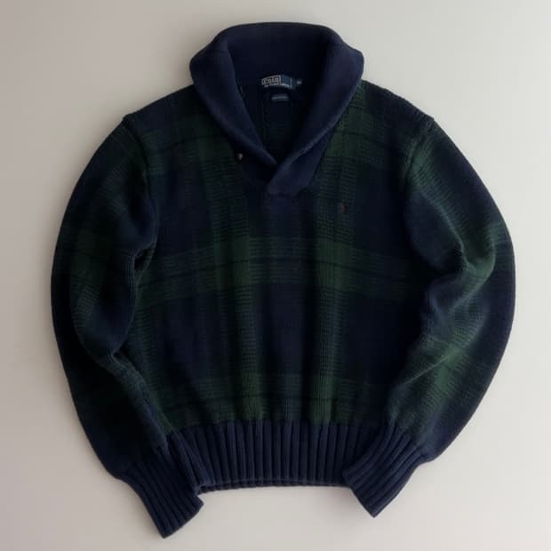 폴로 랄프로렌 블랙와치 숄카라 니트 105