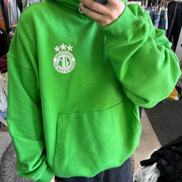 L-XL 골스튜디오 연두 오버핏 스웻코튼 후드티