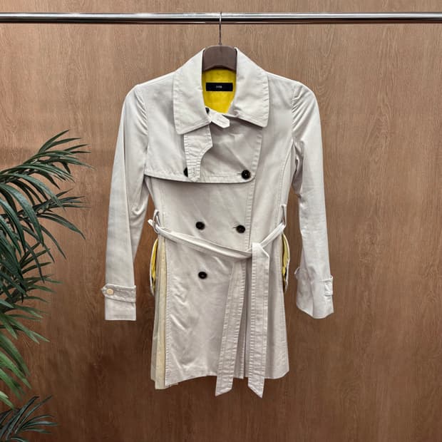 시스템 트렌치 코트 허리 벨트 셋인 숄더 더블 브레스티드 디테일 아이보리
