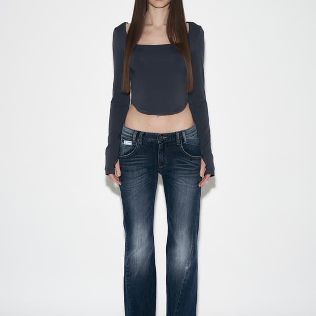 플리즈노팔로우 플노팔 빈티지 워싱 부츠컷 블루 S 새상품