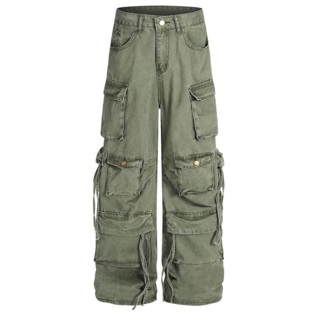 솔리드 멀티 포켓 와이드 카키 팬츠