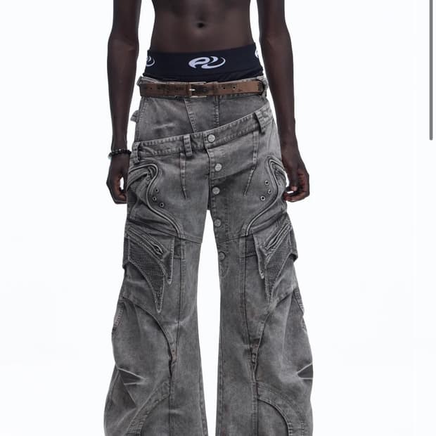 퍼슨소울 PERSONSOUL 더블 웨이스트 와이드 카고팬츠