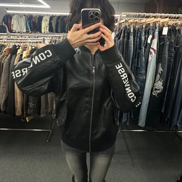 M)컨버스 빈티지 레더 바시티 자켓