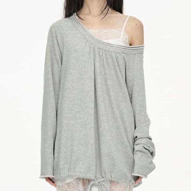 세릭 라운드 헴 스트링 탑 그레이