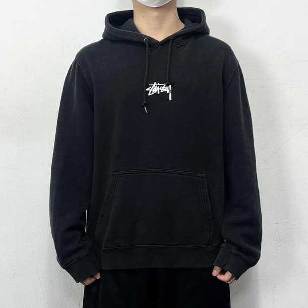 스투시 베이직 미들 스탁로고 후디 블랙