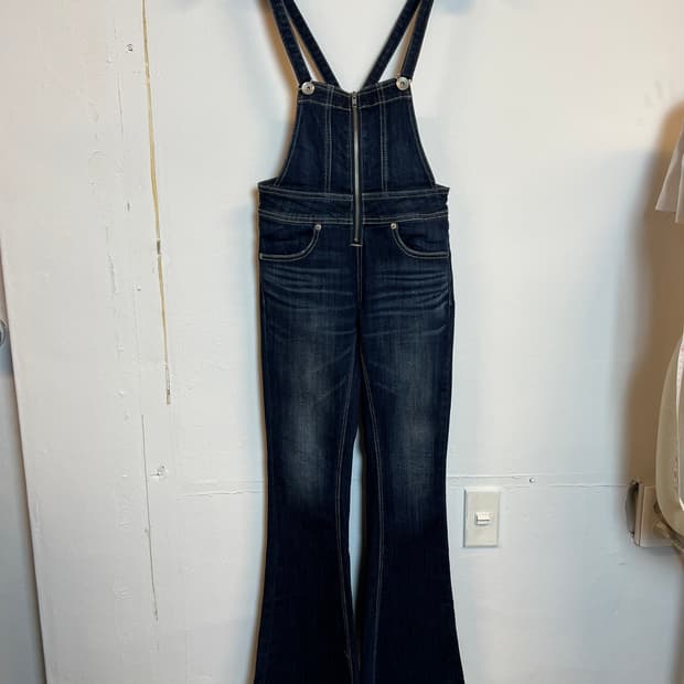 P032 JPN 모리/러블리/펑크/Y2K 데님부츠컷 멜빵팬츠 S