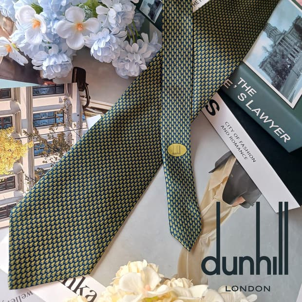 던힐 실크 네이비 요트 패턴 넥타이 9.5cm S등급 G24