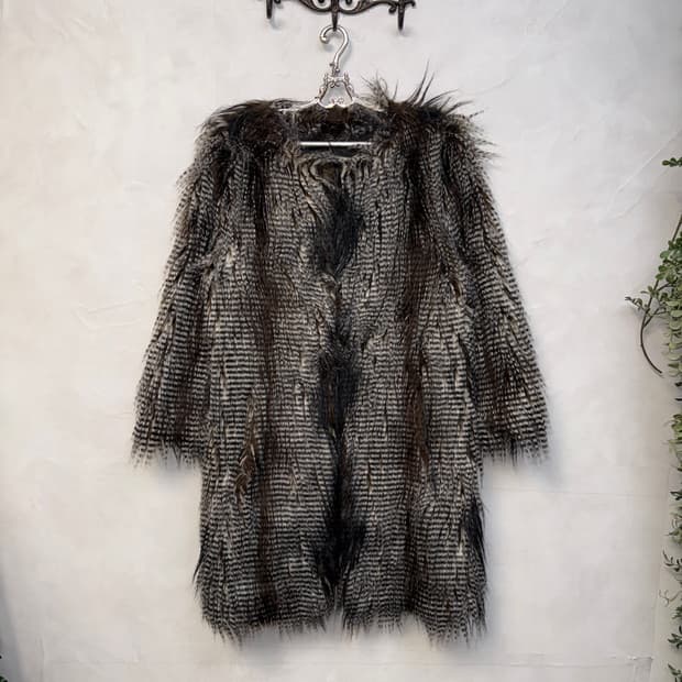 Mixed brown grunge fake fur coat