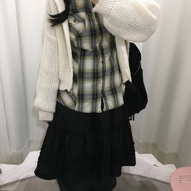 y2k 그린 체크셔츠 / 크롭 니트 후드집업 