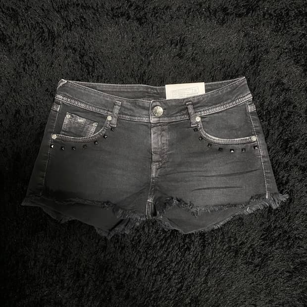 GAS 블랙 워싱 스터드 데님 데미지 쇼츠 펑크 갸루 일본빈티지