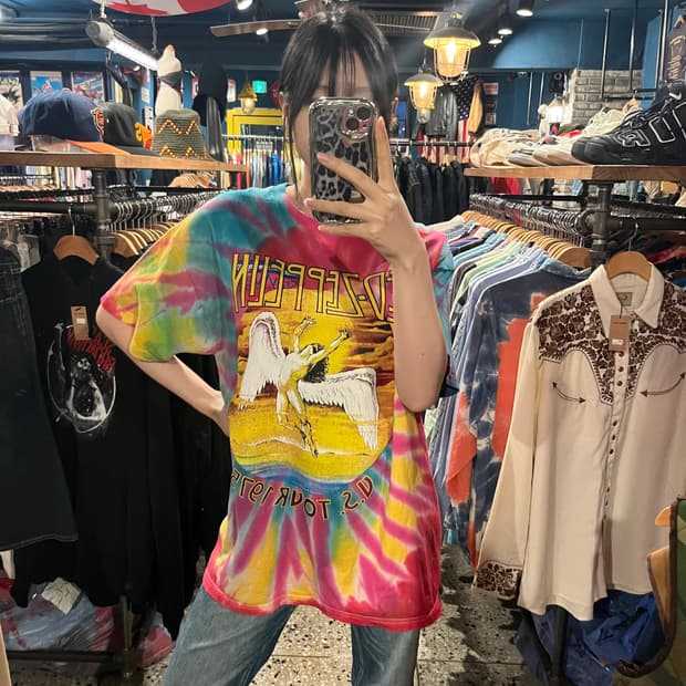 Fruit of the loom vintage 레드 제플린 타이다이 반팔