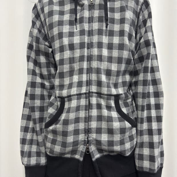 uniqlo original wash check hood zipup
