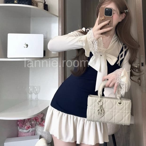 화이트 리본 네이비 원피스 새상품