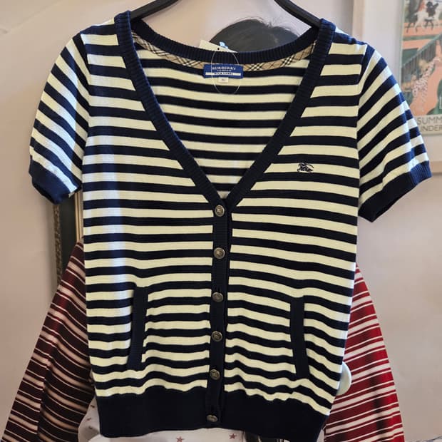 Burberry 버버리 네이비 스트라이프 반팔가디건