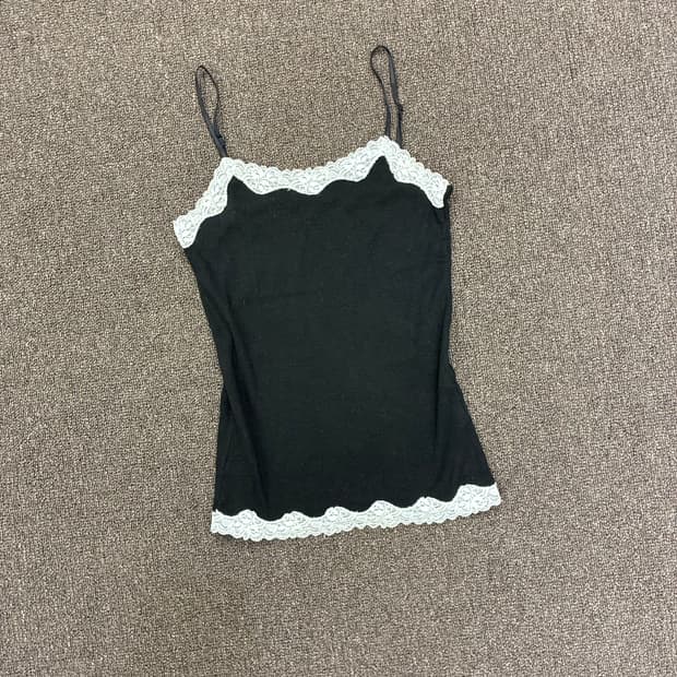 OS)Japanese vintage 여성 레이스 디테일 블랙 나시