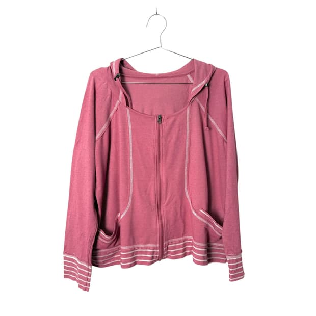  vintage pink stripe trim zip-up hoodie 