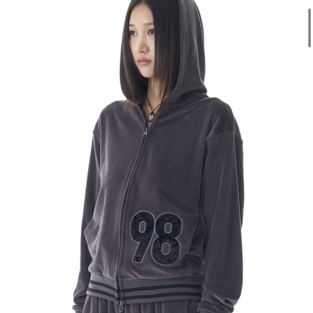 98 Patch Velour Zip-Up Hoodie