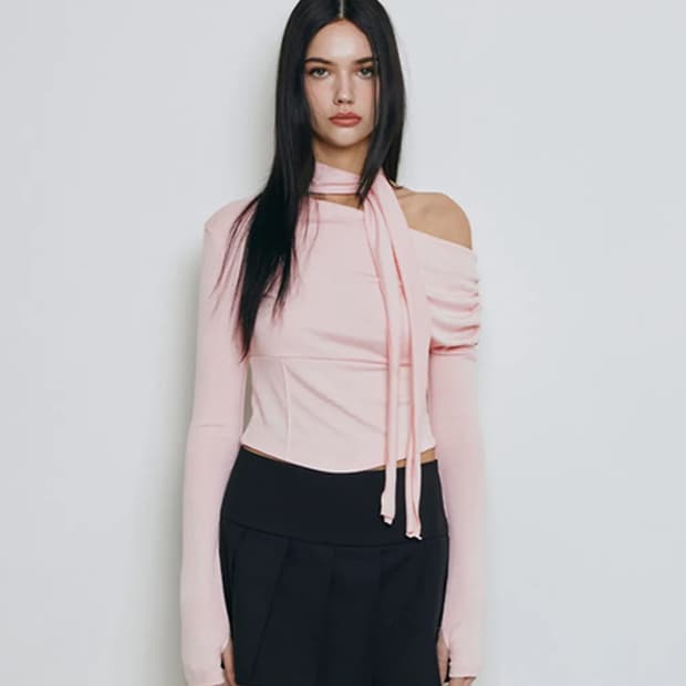 낫유어로즈 셔링 스카프 티셔츠 (핑크)